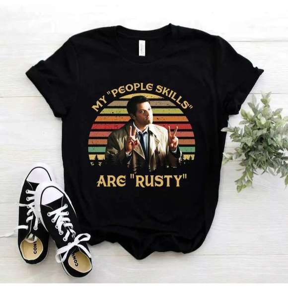 Gildan Tops - My People Skills Are Rusty Shirt Castiel Supernatural